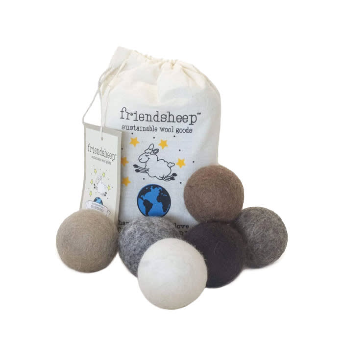 the wool drier balls in white brown black and gray