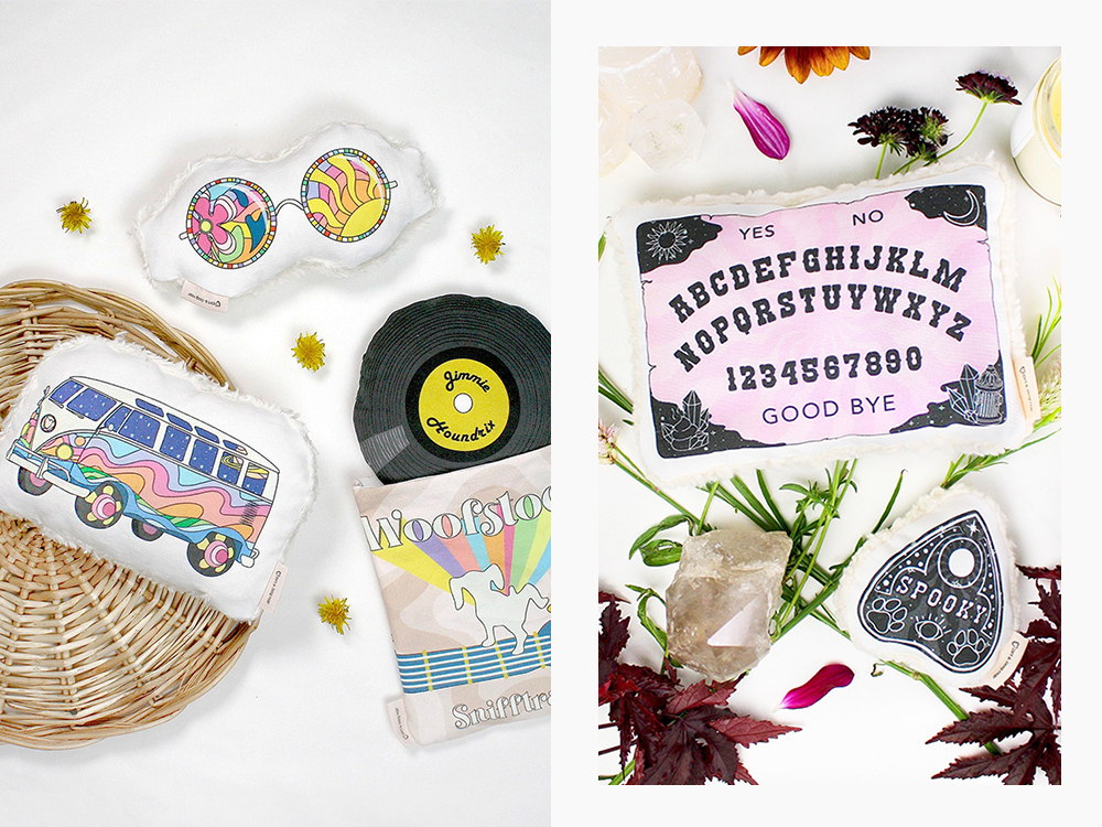 taro card and 70s themed dog toys