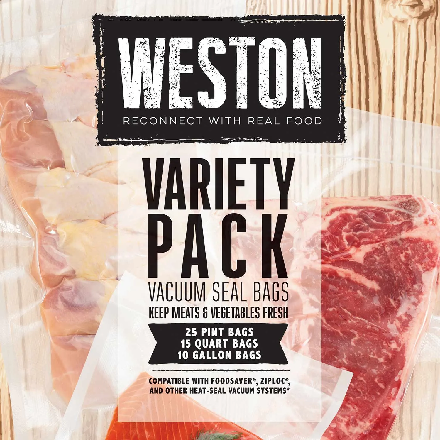 Vacuum Sealer Bags, Variety Pack, 50 Pre-cut Bags Weston Brands