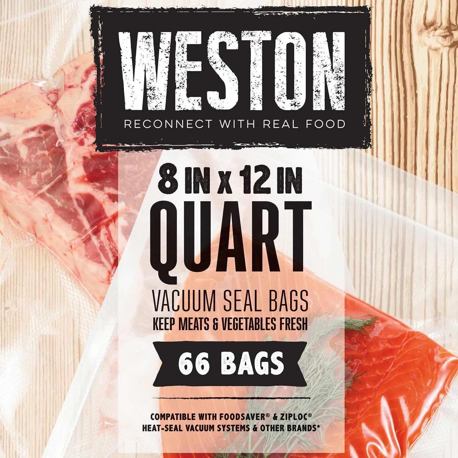 Vacuum Sealer Bags, in x 12 in, 66 Pre-cut Bags Weston Brands