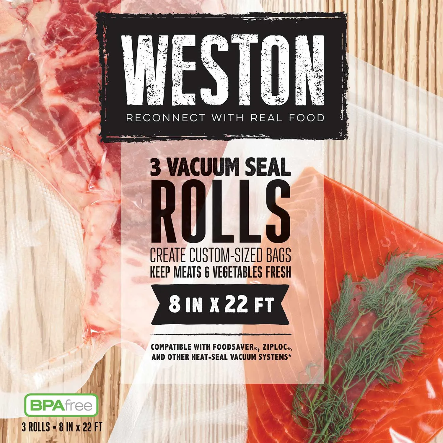 Vacuum Sealer Bags, in x 22 ft Roll, 3-Pack Weston Brands