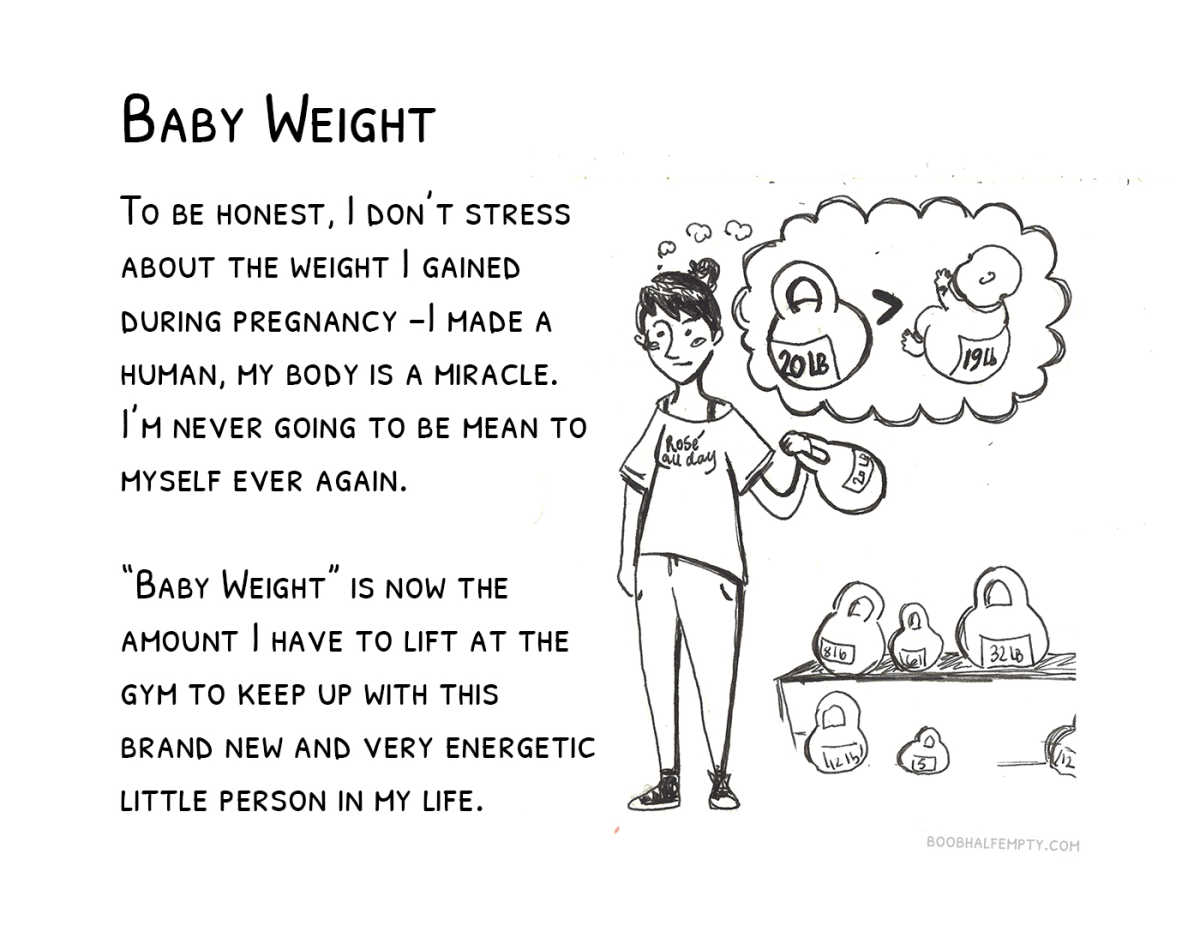 A woman lifting a weight as heavy as a baby