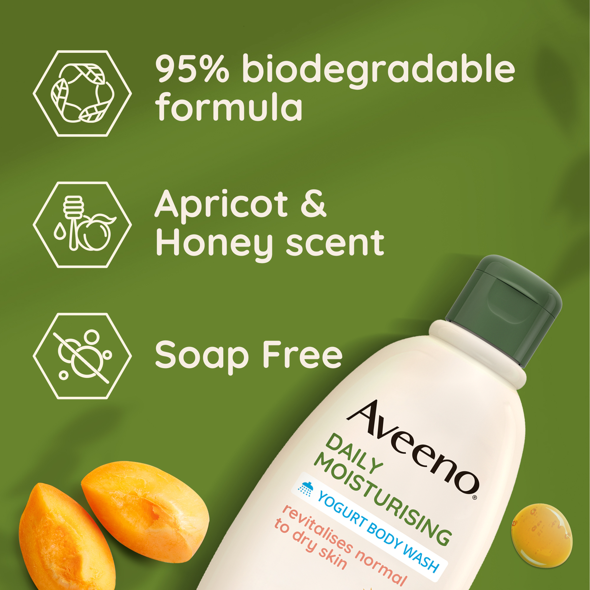 AVEENO DAILY MOISTURISING YOGURT BODY WASH, APRICOT & HONEY SCENT image 6