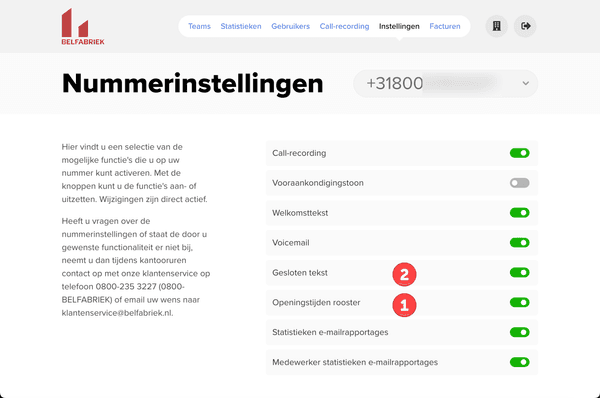 Nummerinstellingen app