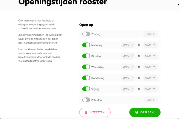 Openingstijden rooster