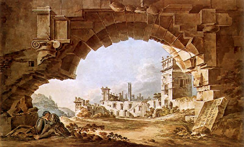 Widok spod łuku bramy wejściowej na zamek w Kazimierzu. 1792, akwarela