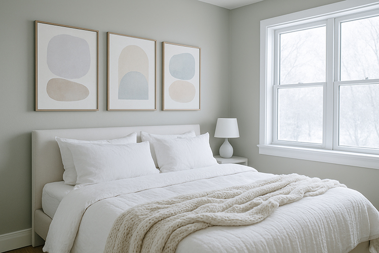 Tablouri abstracte care aduc liniște și armonie în dormitor