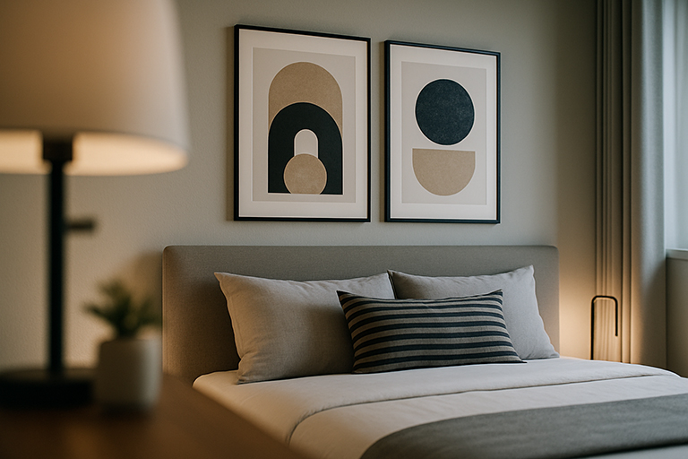 Tablouri care creează iluzia de spațiu în dormitor
