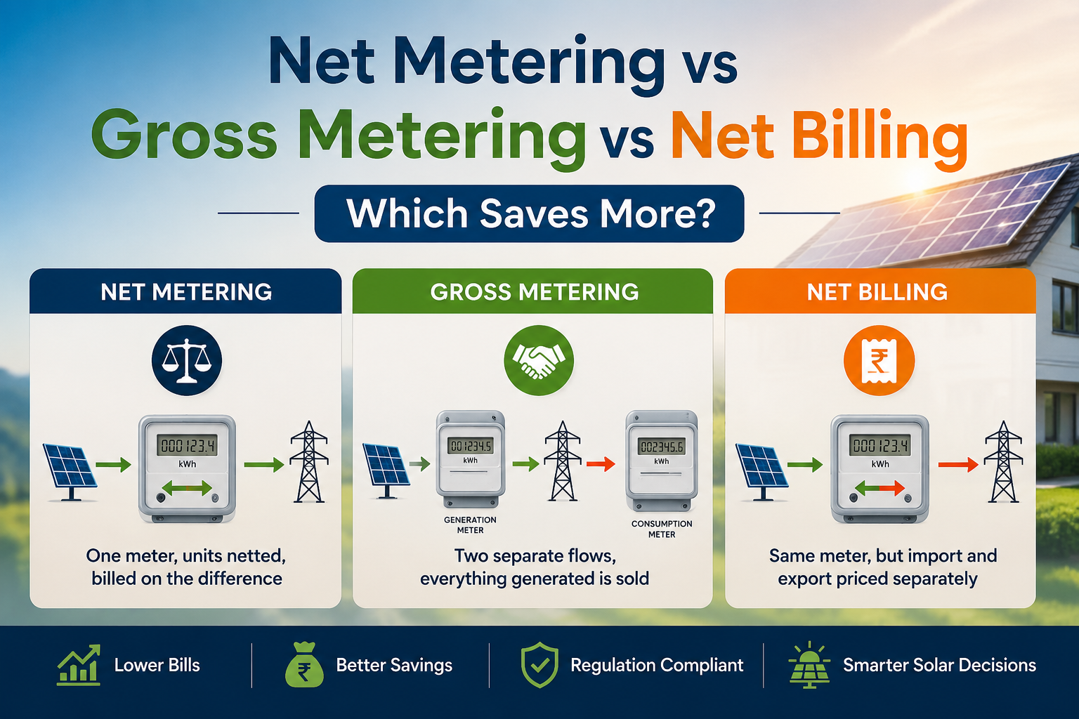 Net Metering vs Gross Metering vs Net Billing