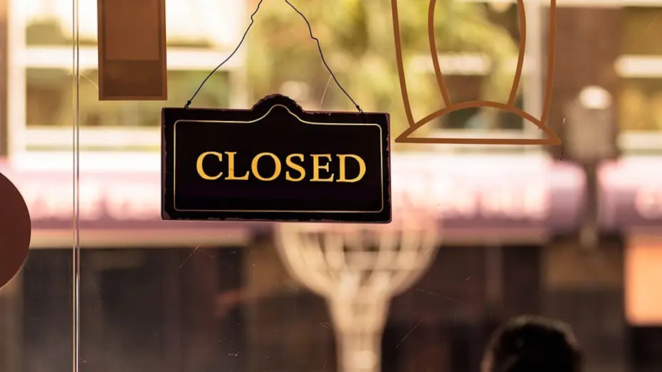 Closed sign on shop door