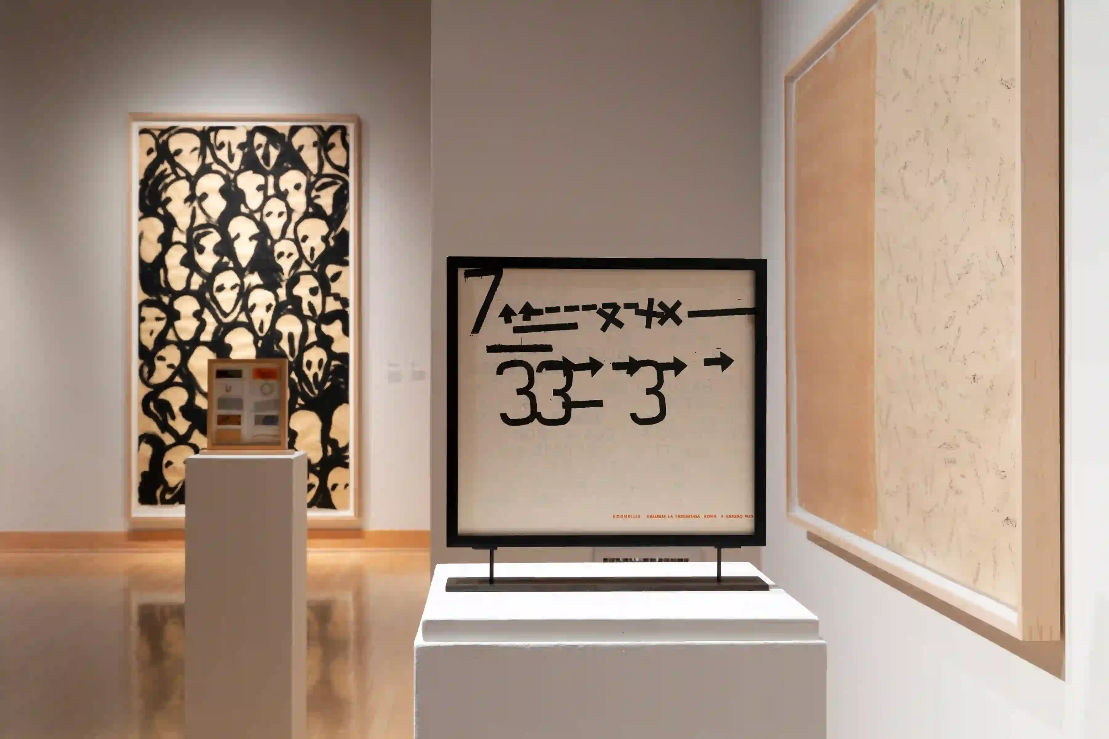Exhibition view of "Paper Media: Boetti, Calzolari, Kounellis," curated by Francesco Guzzetti at The Samuel Dorsky Museum of Art, New Paltz, 2019