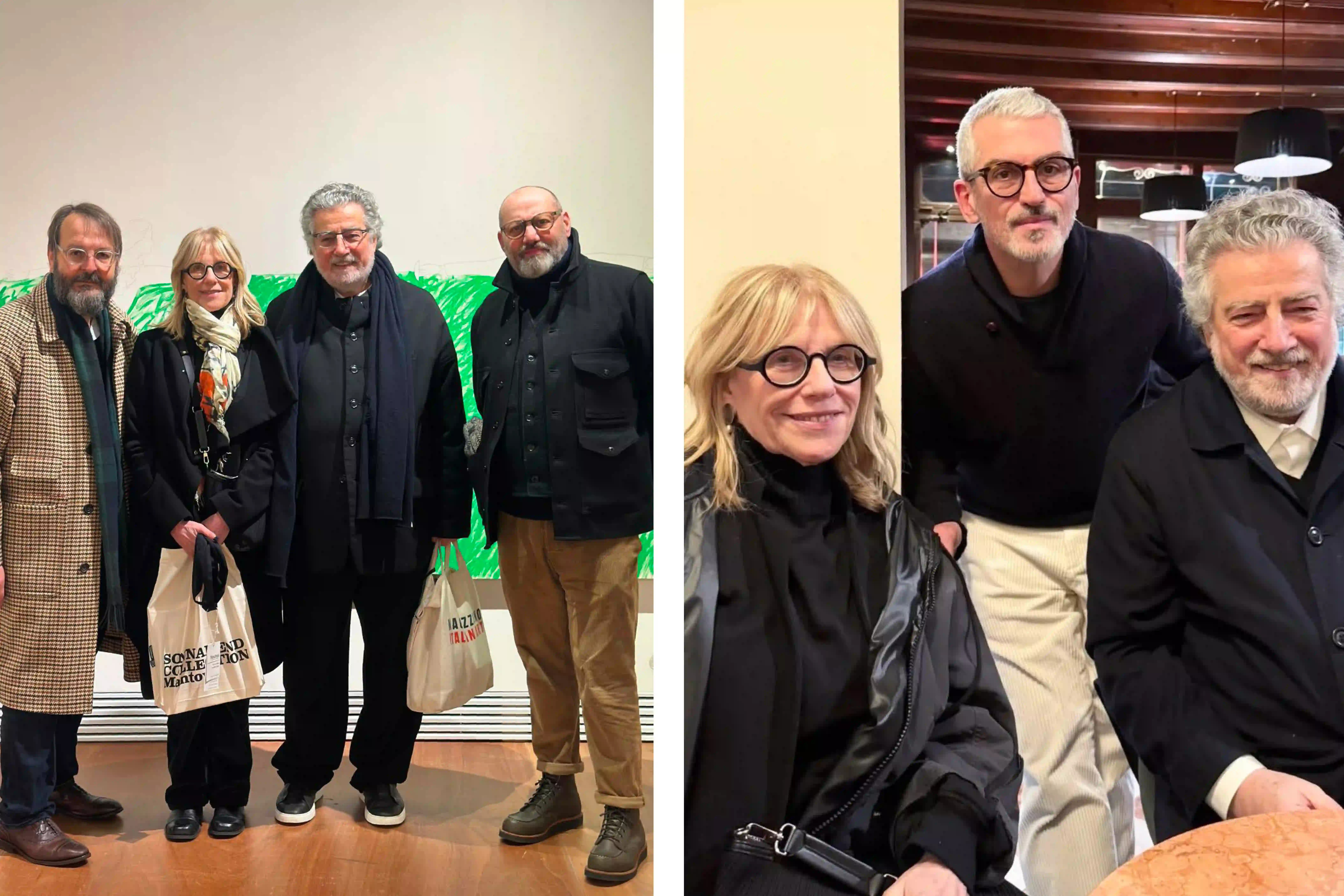Left: Ezio Zani, Nancy Olnick, Giorgio Spanu and Federico Fedel. Right, Nancy and Giorgio with Mantua's Mayor, Mattia Palazzi.