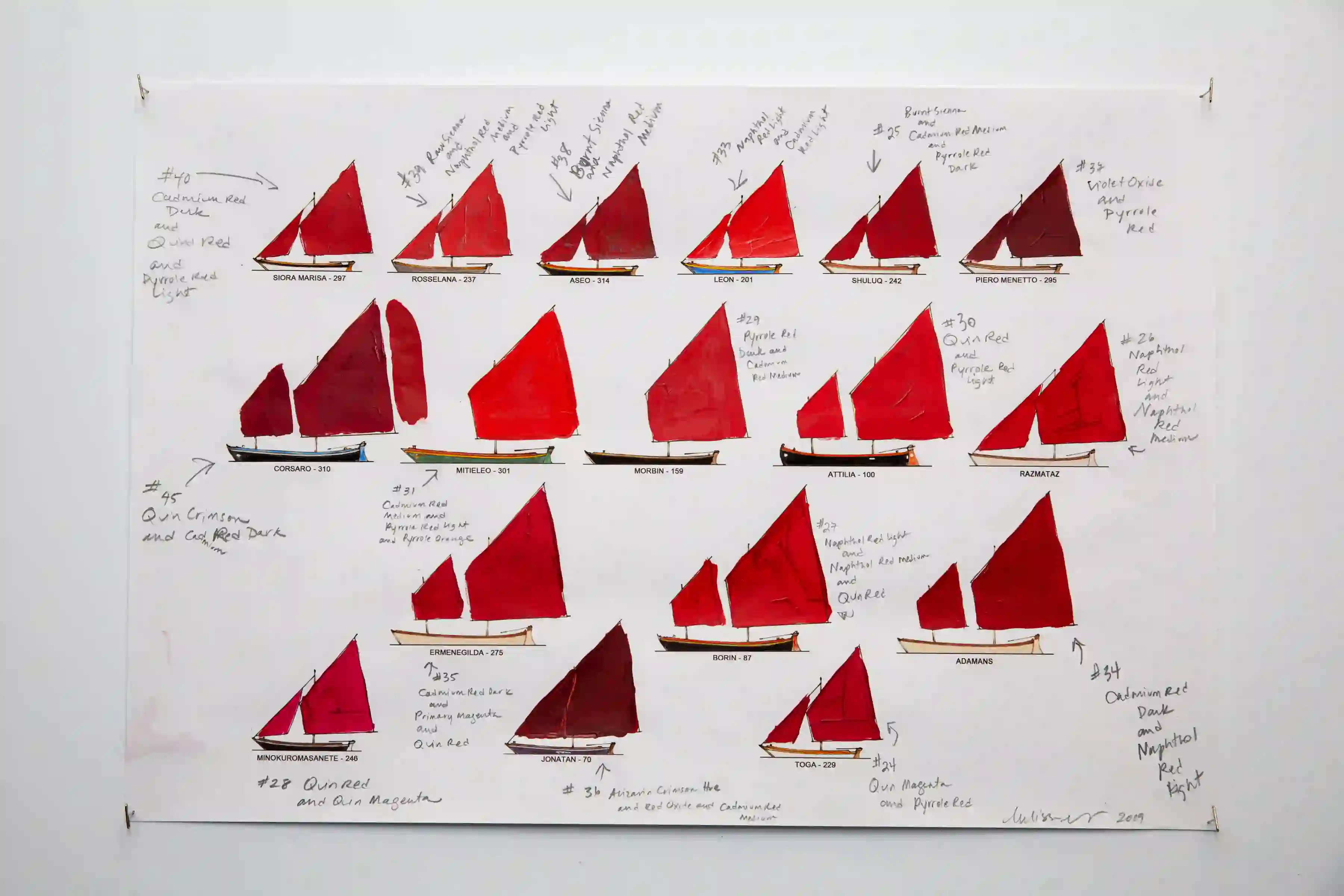 Installation view of Melissa McGill: Red Regatta at the Permanent Mission of Italy to the United Nations