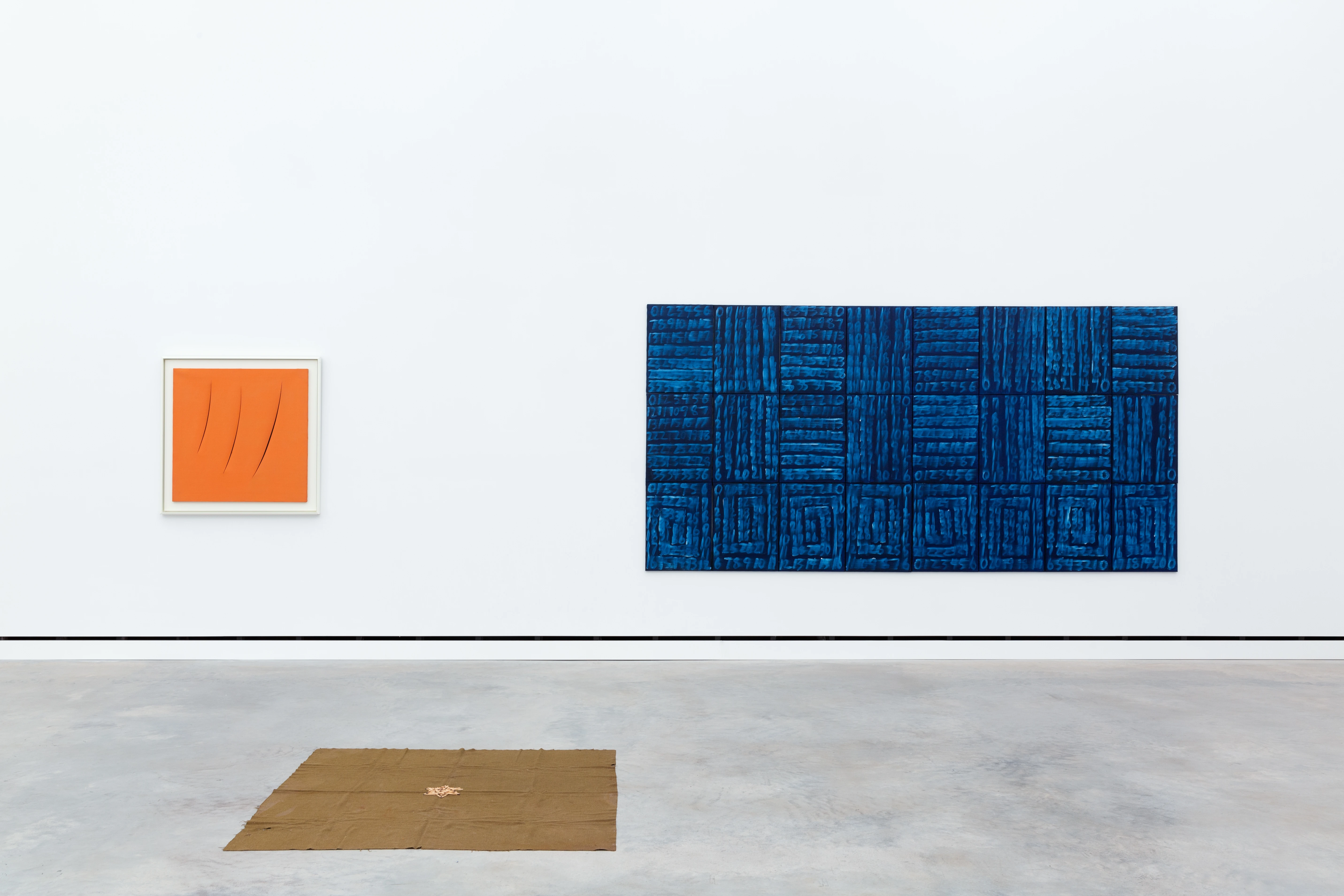 Installation view of Bochner Boetti Fontana at Magazzino Italian Art, Cold Spring, New York