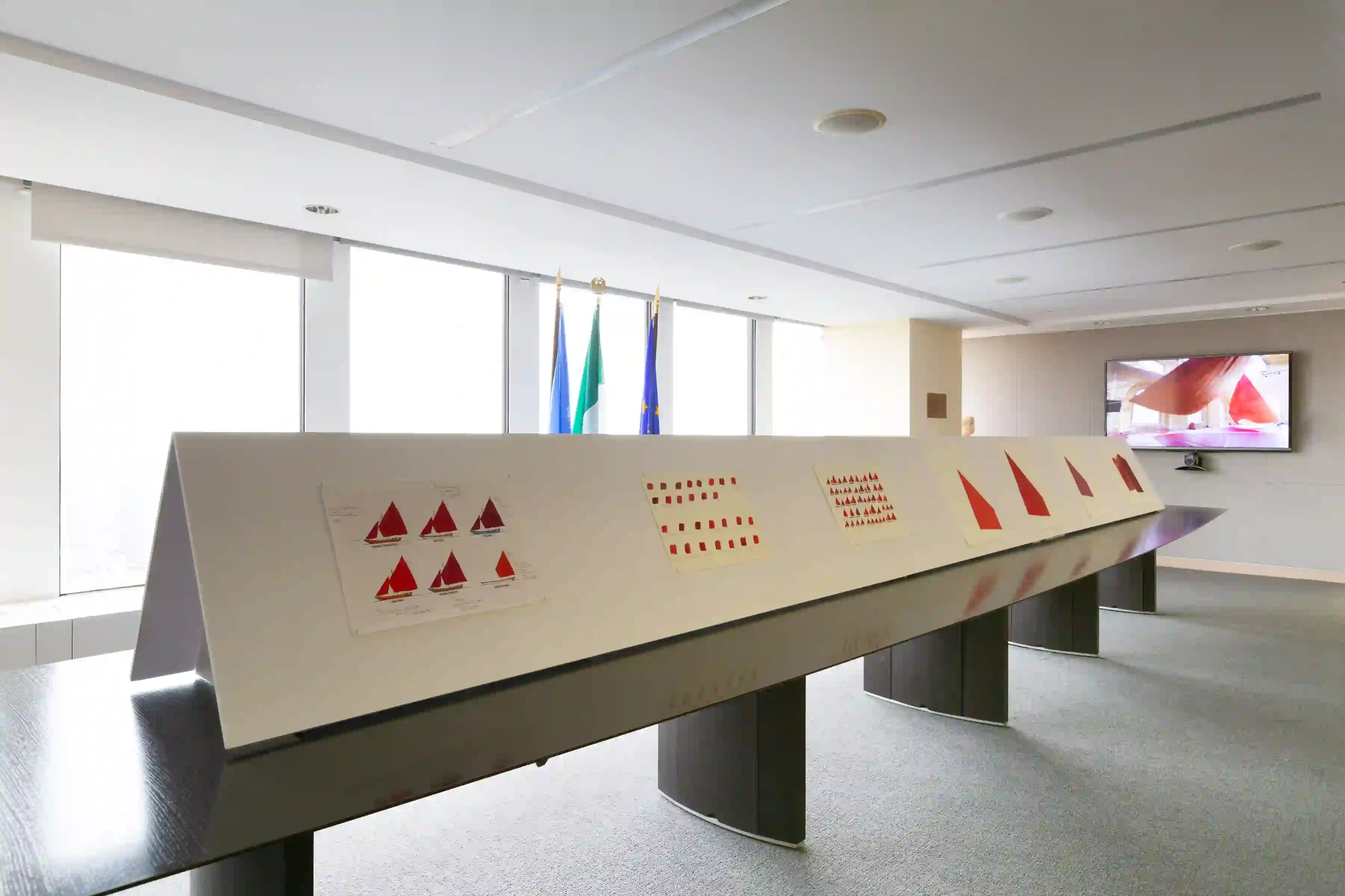 Installation view of Melissa McGill: Red Regatta at the Permanent Mission of Italy to the United Nations