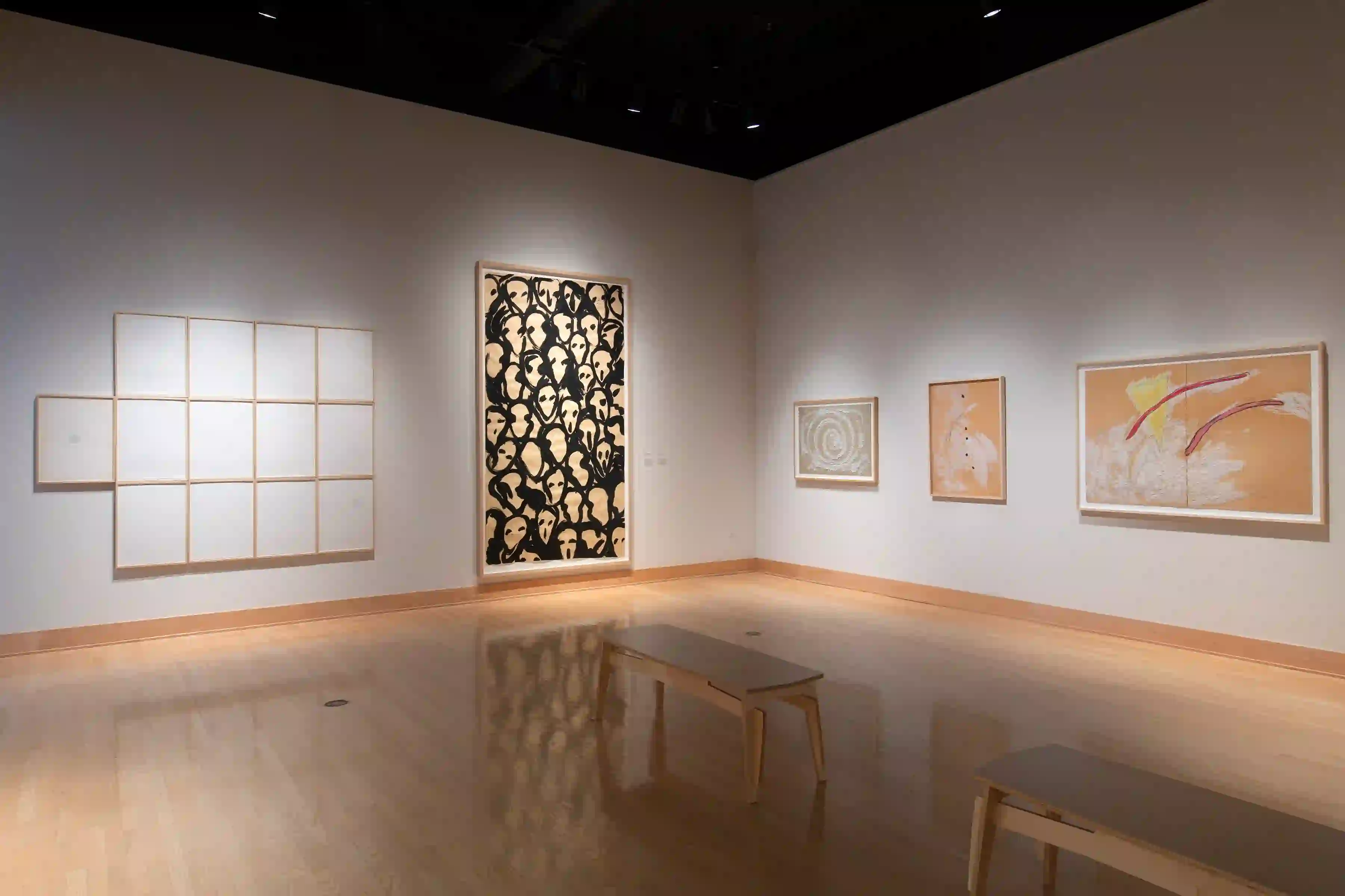 Exhibition view of "Paper Media: Boetti, Calzolari, Kounellis," curated by Francesco Guzzetti at The Samuel Dorsky Museum of Art, New Paltz, 2019