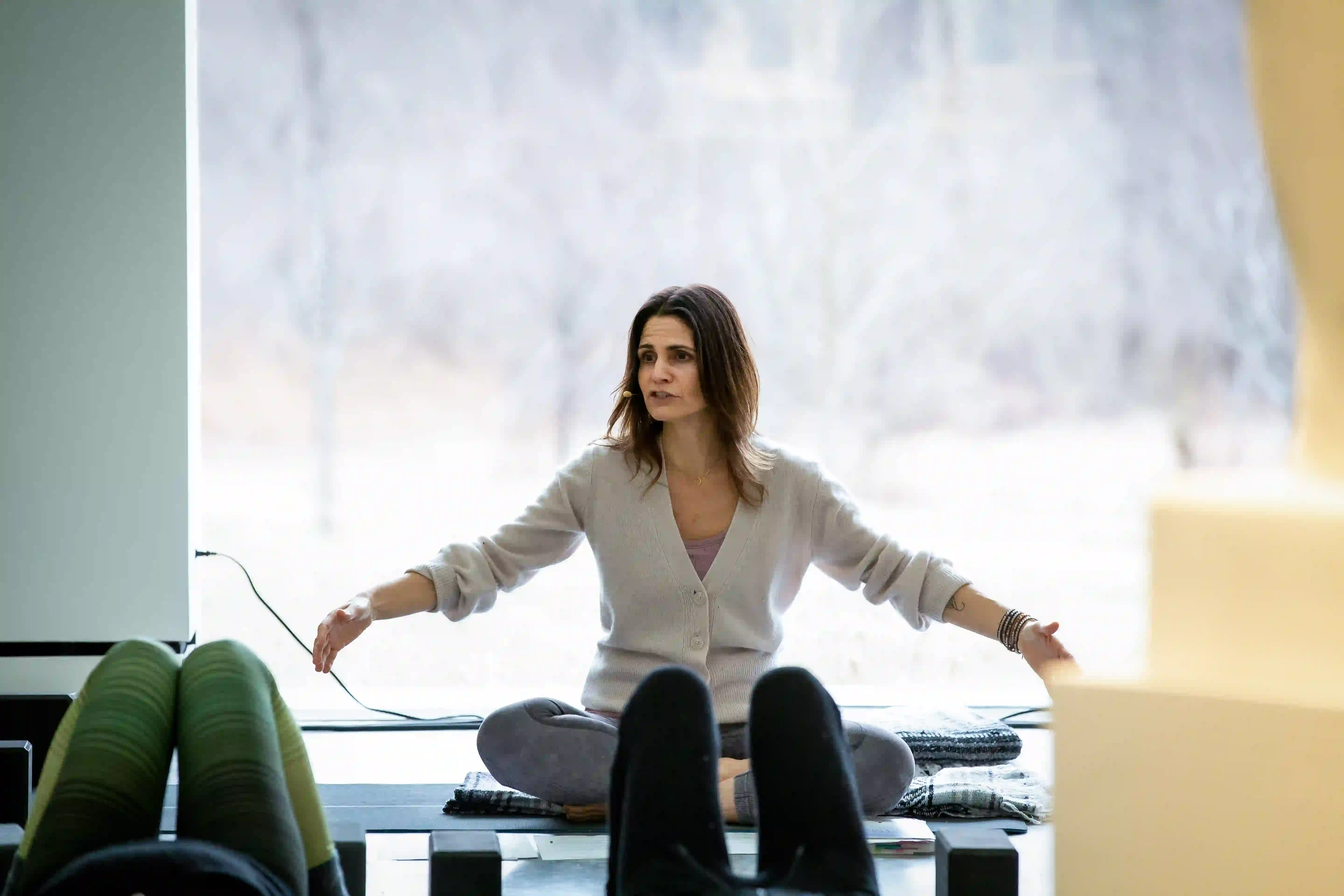 Yoga therapist, teacher, and author, Jillian Pransky leading Magazzino's Winter Wellness Workshop
