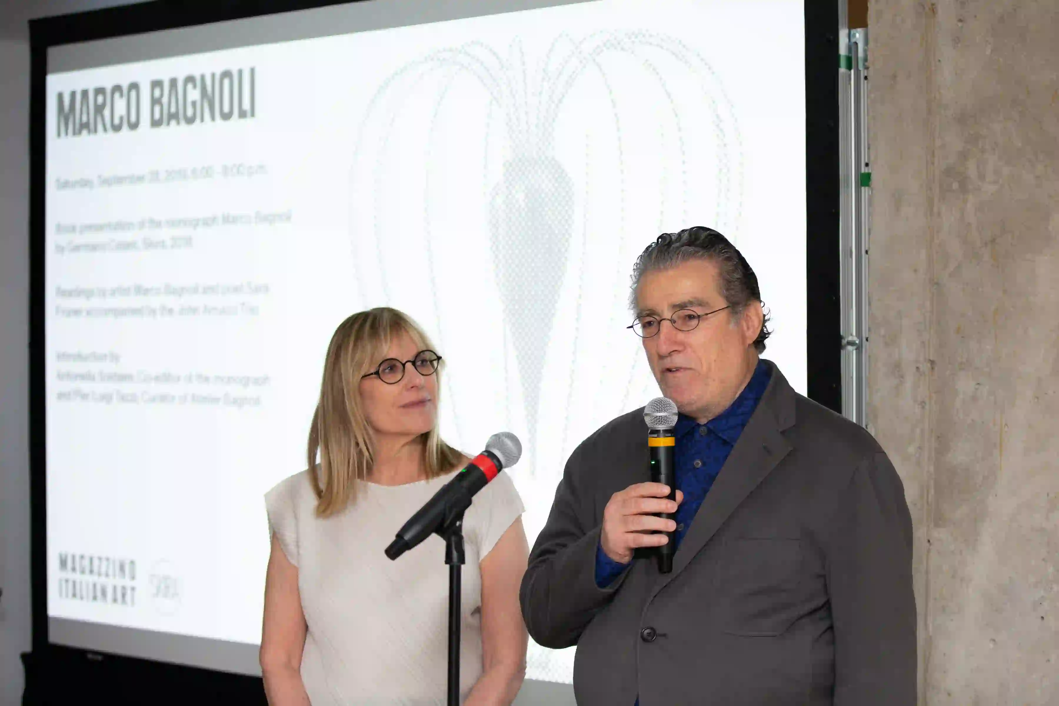 Co-founders Nancy Olnick and Giorgio Spanu at the Book presentation of "Marco Bagnoli," 2019