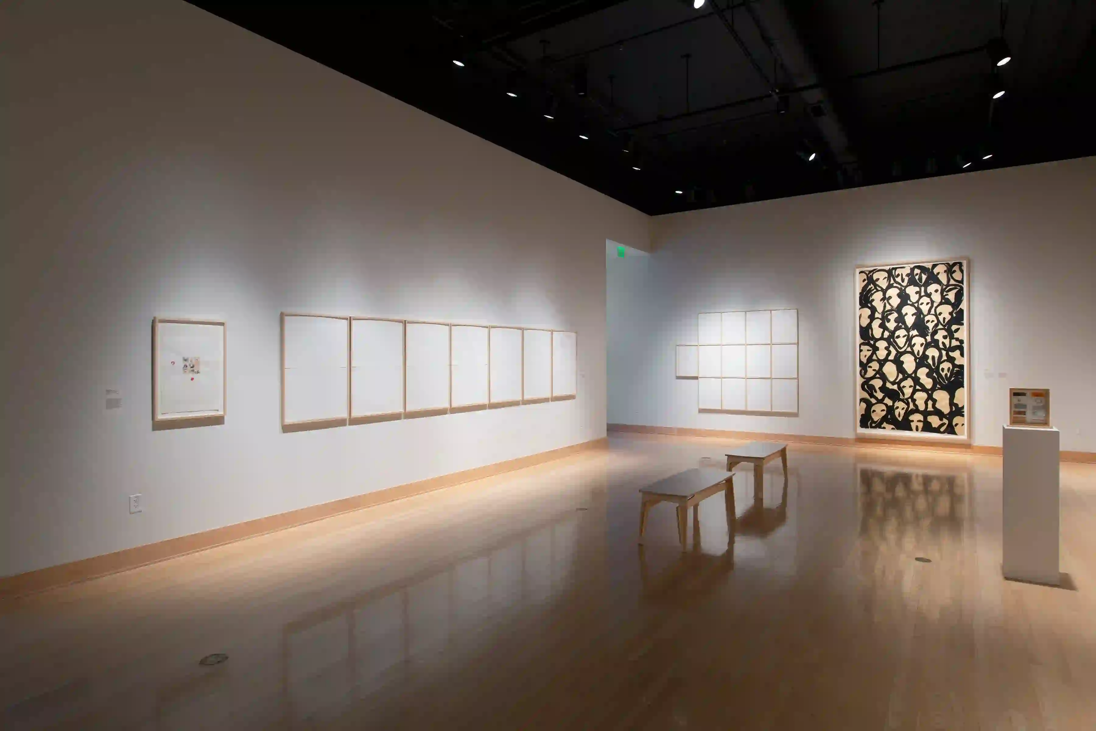 Exhibition view of "Paper Media: Boetti, Calzolari, Kounellis," curated by Francesco Guzzetti at The Samuel Dorsky Museum of Art, New Paltz, 2019