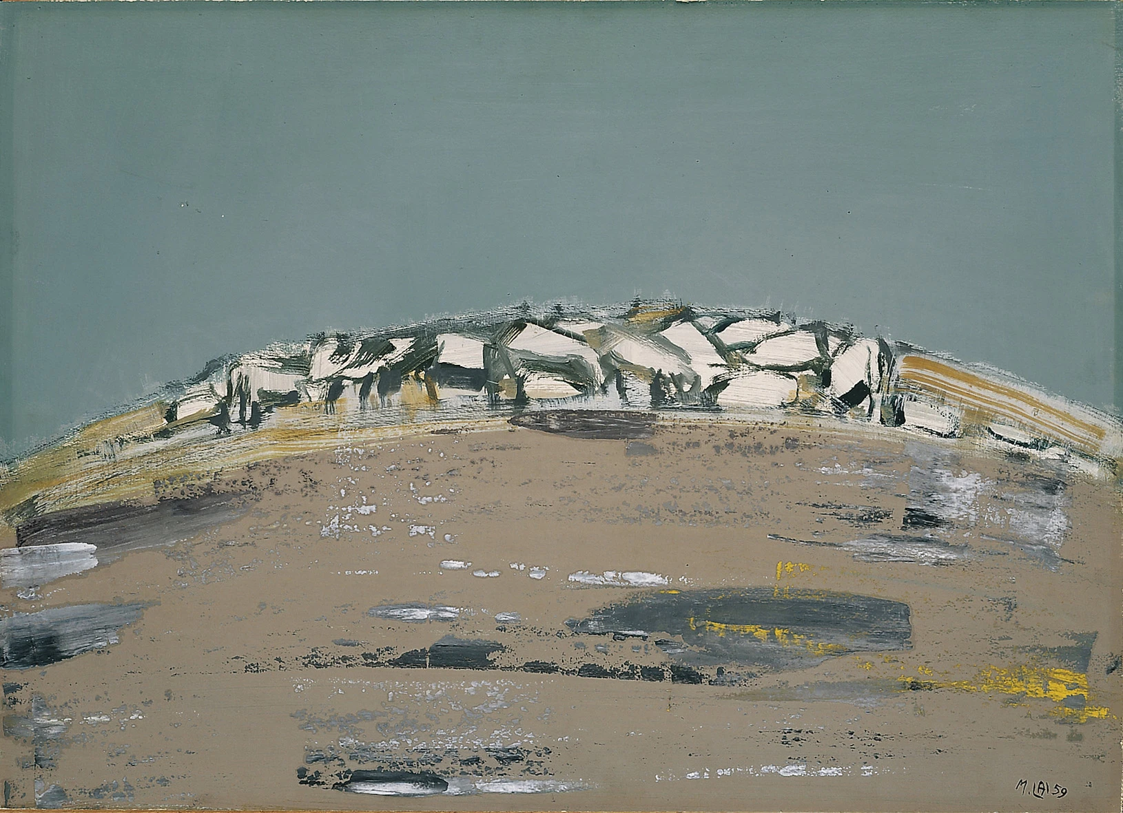 Maria Lai, "Ovile," 1959. Mixed media on canvas, 50 x 70 cm. MAN - Museo d’arte della provincia di Nuoro. Photo by Confinivisivi, Pierluigi Dessì. ©2024 Artists Rights Society (ARS), New York/SIAE, Rome
