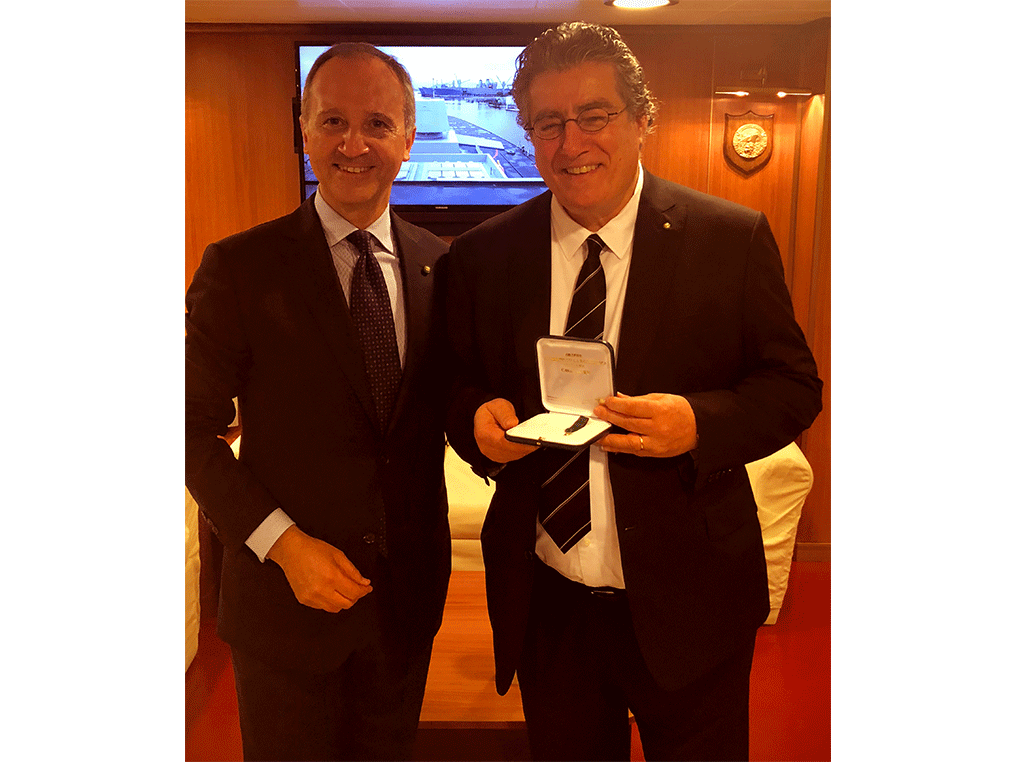 Cav. Giorgio Spanu receives the Insignia of Knight by the Italian Ambassador to the U.S.A., H.E. Armando Varricchio.