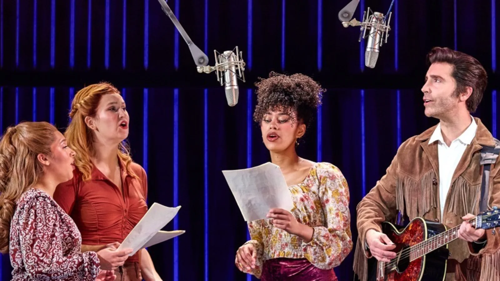 06 (from left) Deirdre Dunkin, Ellen McGihon, Thabitha Moruthane and Nick Fradiani as -Neil - Then- in A Beautiful Noise: The Neil Diamond Musical - Photo credit Jeremy Daniel Large