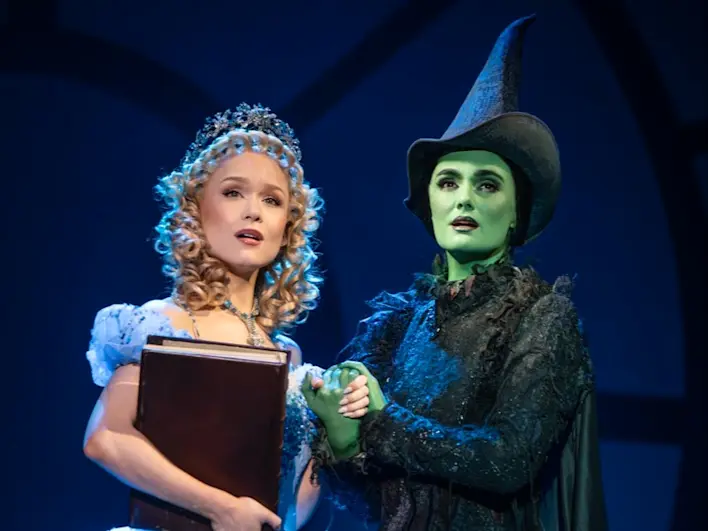 Claudia Bennett as Glinda and Aline Mayagoitia as Elphaba in the North American Tour of WICKED, photo by Joan Marcus (0345r) Large