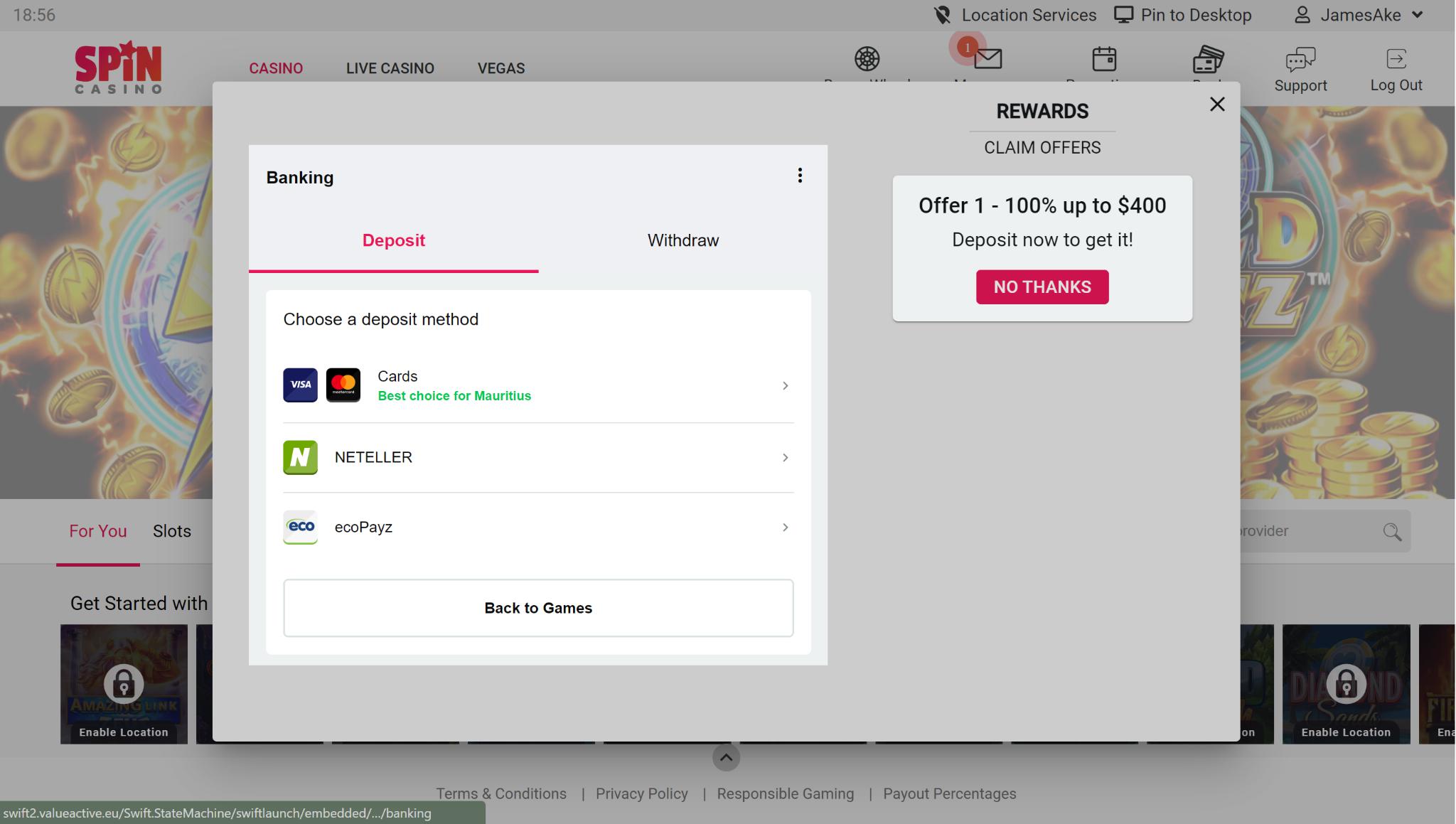 Spin Deposit Page