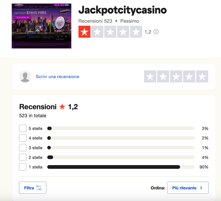 Jackpot City Trustpilot screenshot 