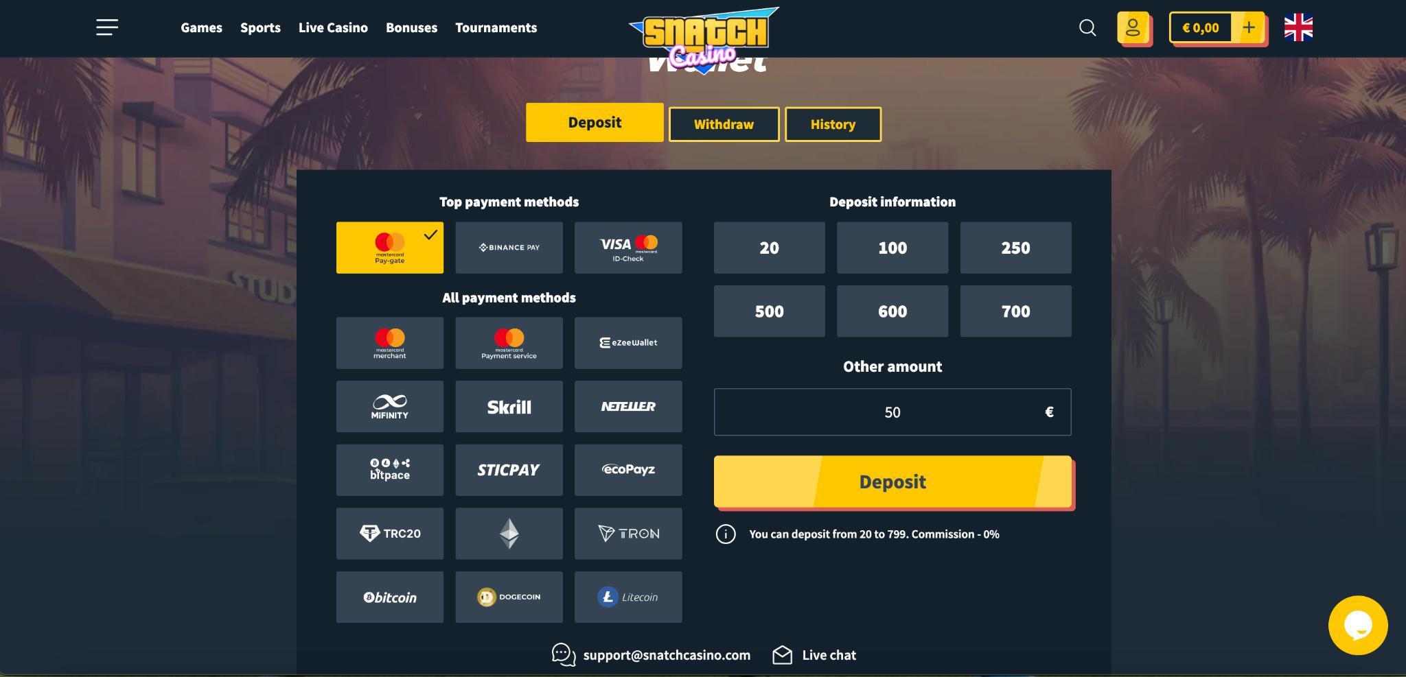 Snatch Deposit Page