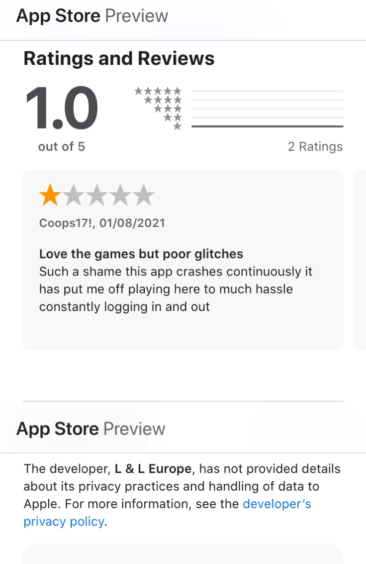 Apple App Store rating for Yeti Casino