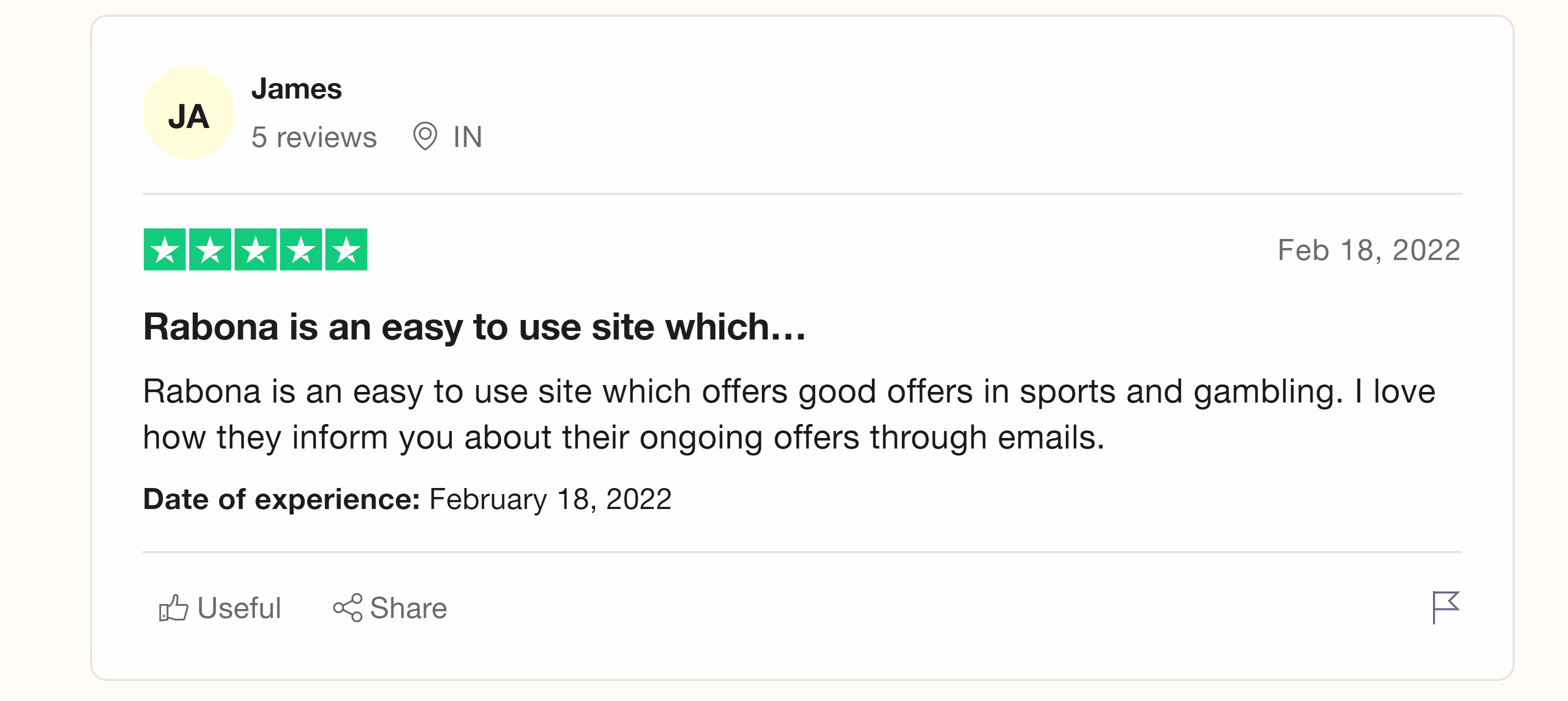 Trustpilot rating screenshot for the Rabona