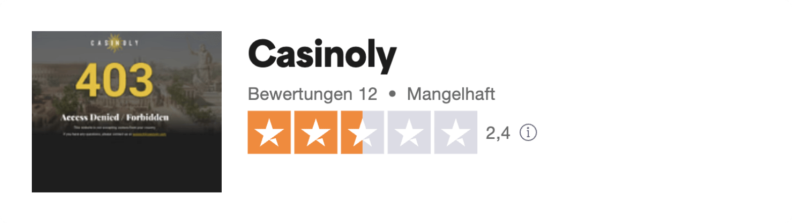 Trustpilot user rating for Casinoly