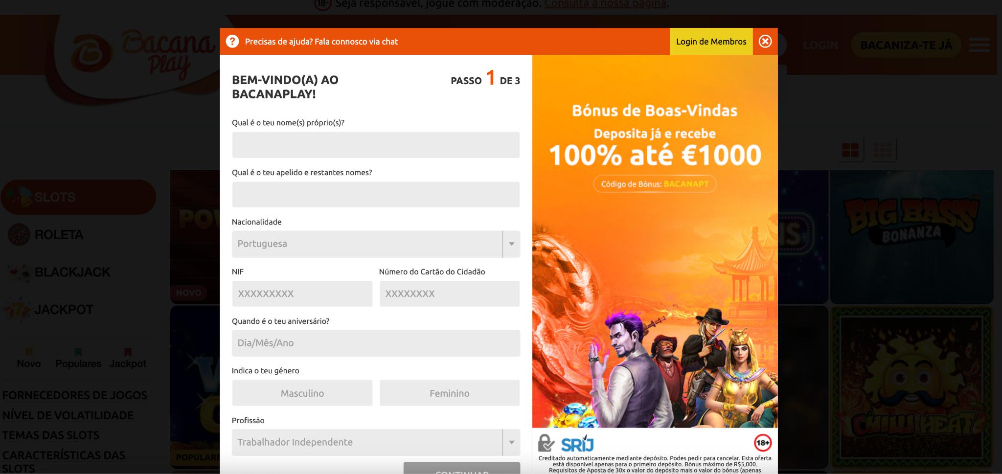 BacanaPlay Registration Form