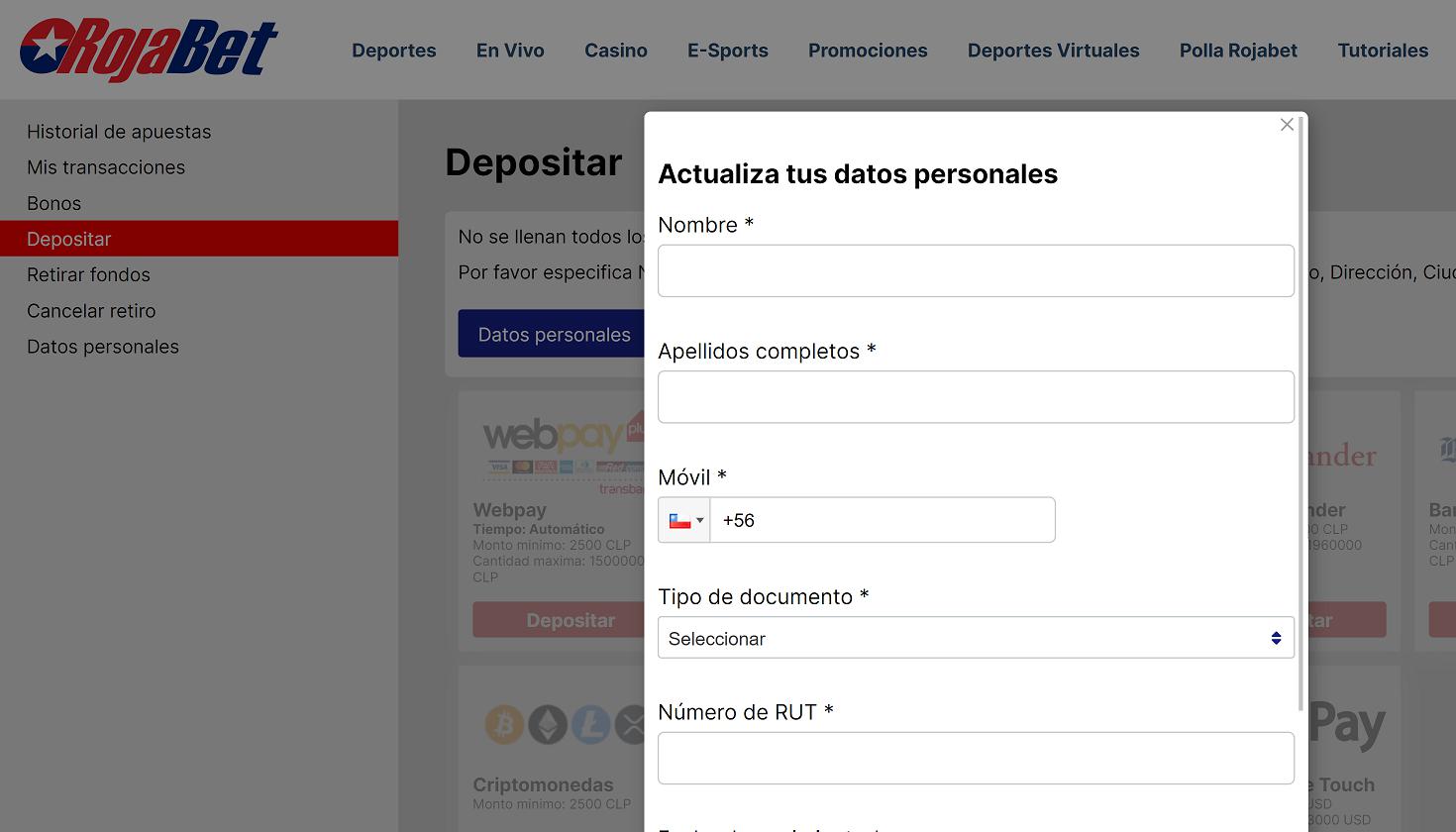 Rojabet Depósitos