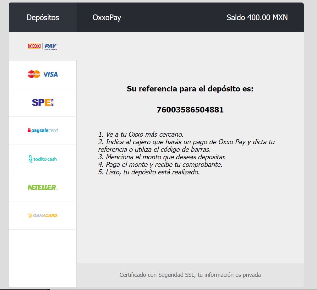 MX Sportium Bet Casino Depósitos y Retiros