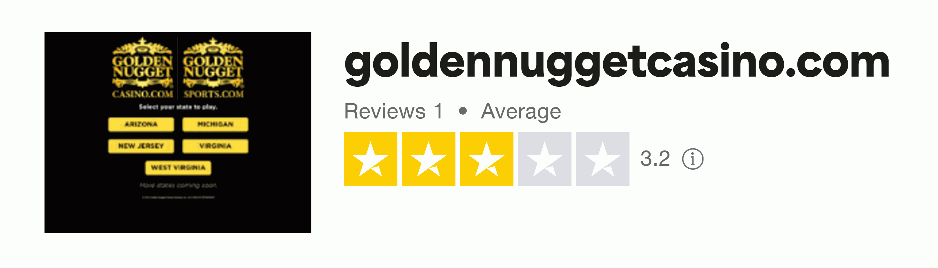 Trustpilot rating screenshot for the Golden Nugget MI