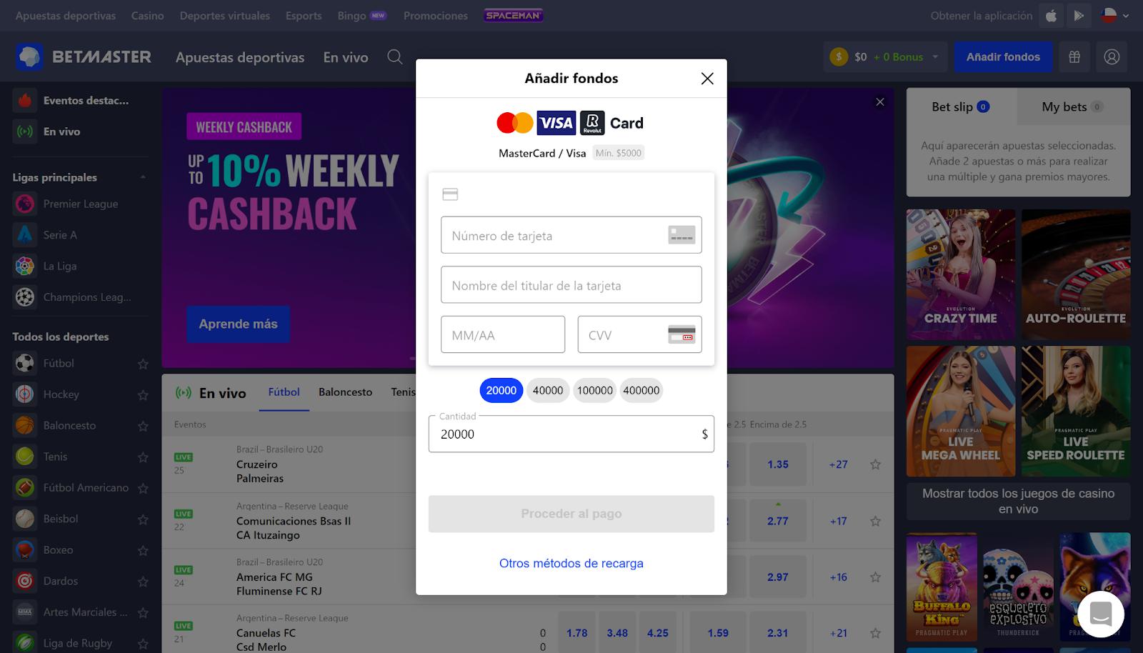 Betmaster Depósitos