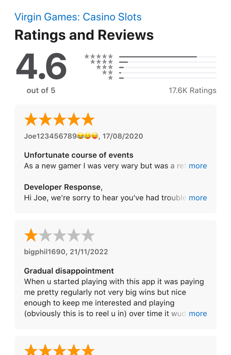 Apple App store ratings and reviews for the Virgin Games