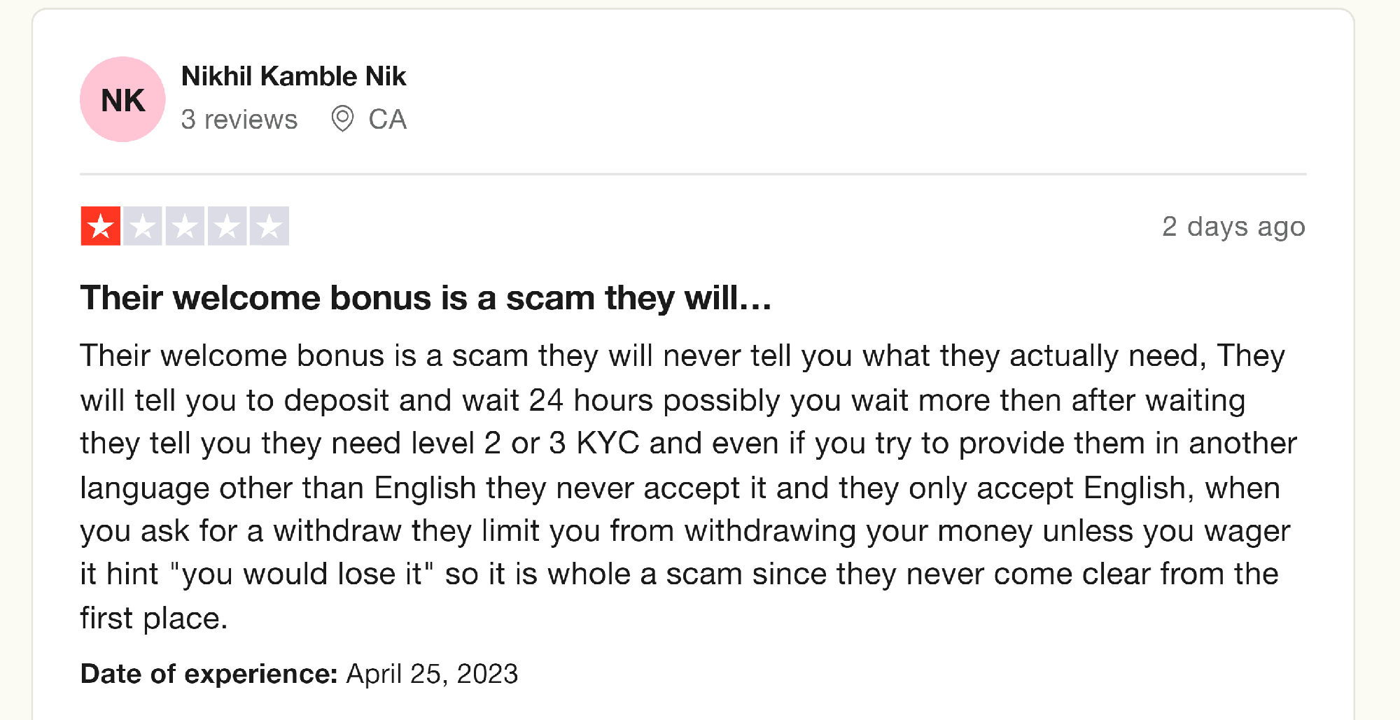 Trustpilot rating screenshot for the Stake