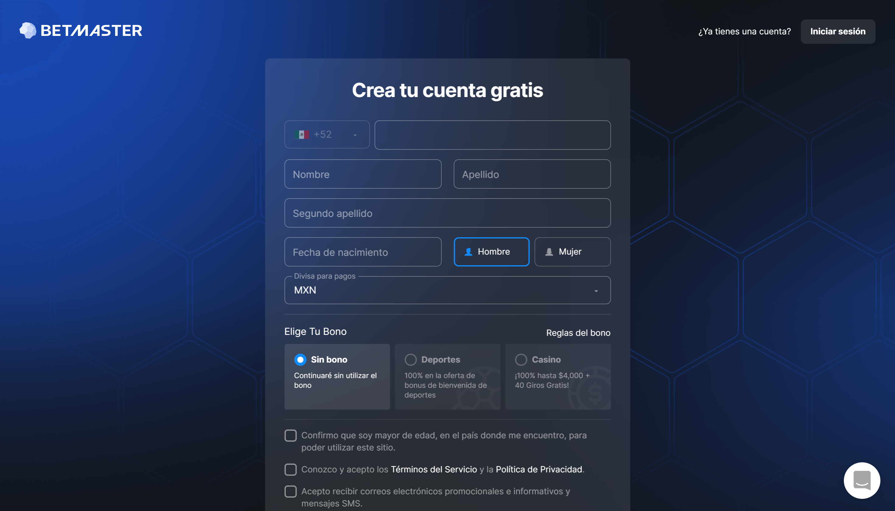 MX Betmaster Mexico casino Registro