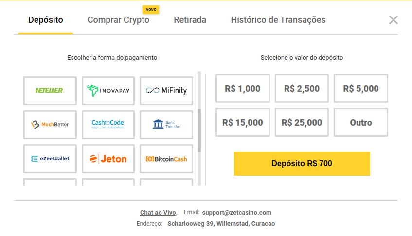 Zet Cassino Depósitos