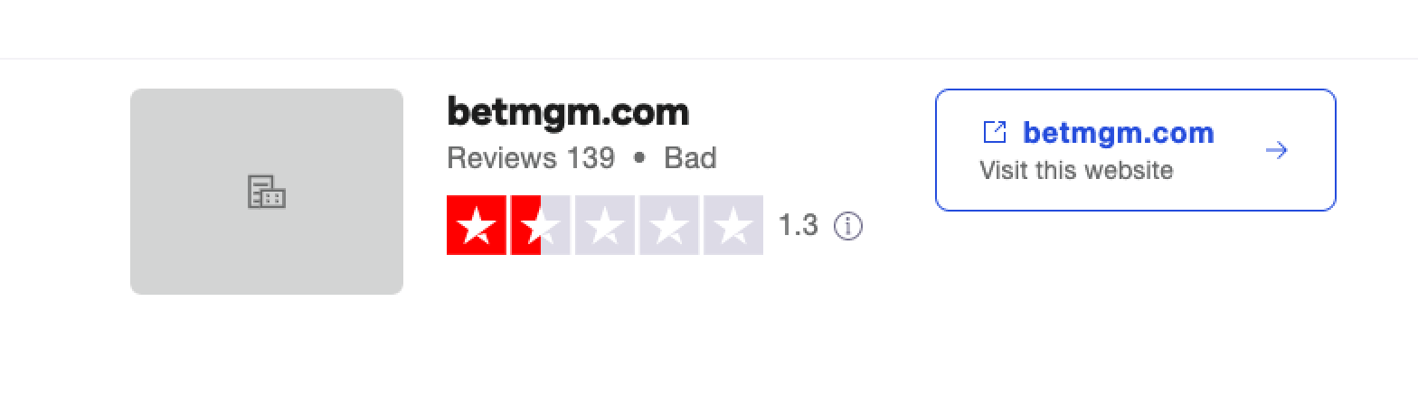 Trustpilot rating screenshot for BetMGM