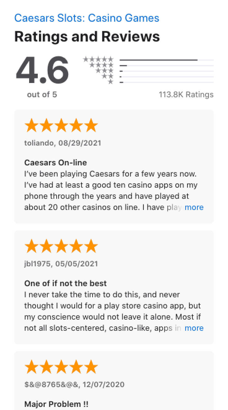 Apple App store ratings and reviews for the Ceasars app