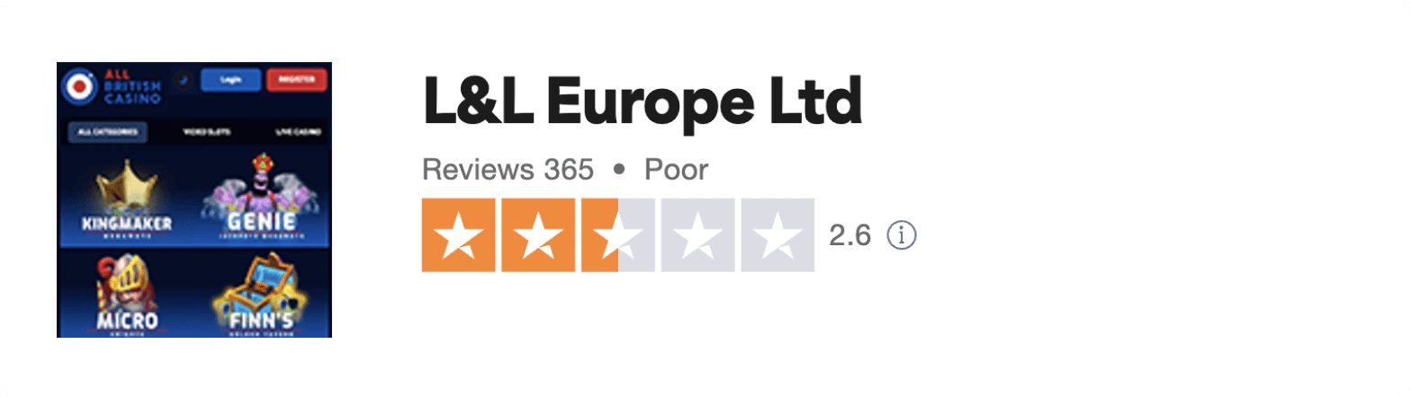 Trustpilot user reviews for the All British Casino parent company