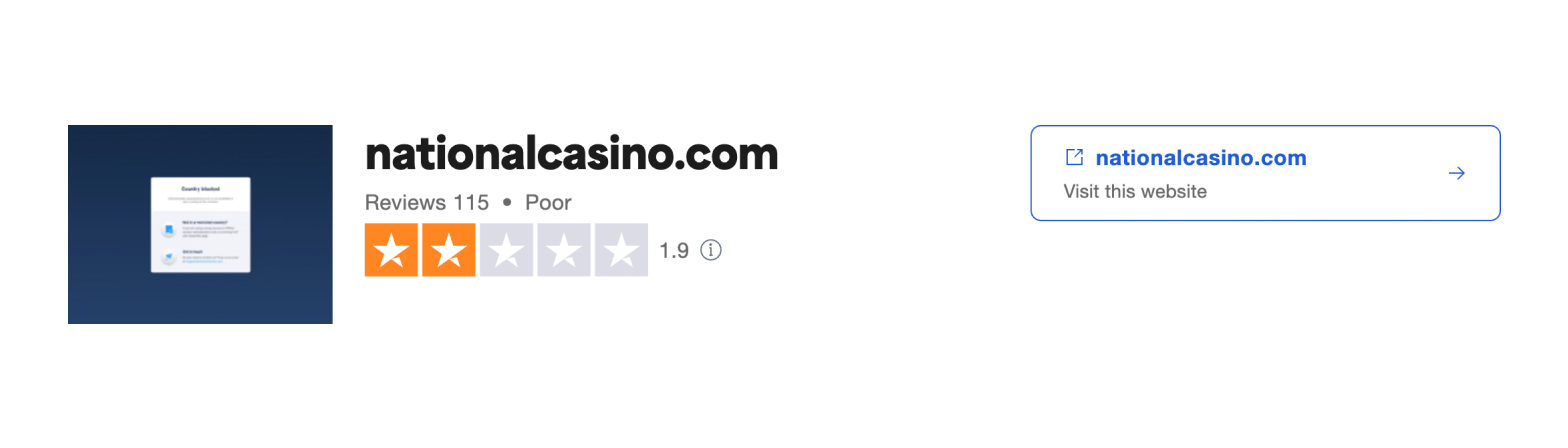 Trustpilot rating screenshot for the National Casino