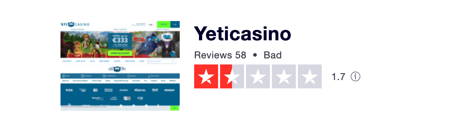 Yeticasino ratings and reviews on Trustpilot