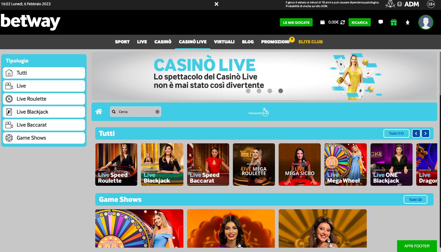 Betway Casinò Live