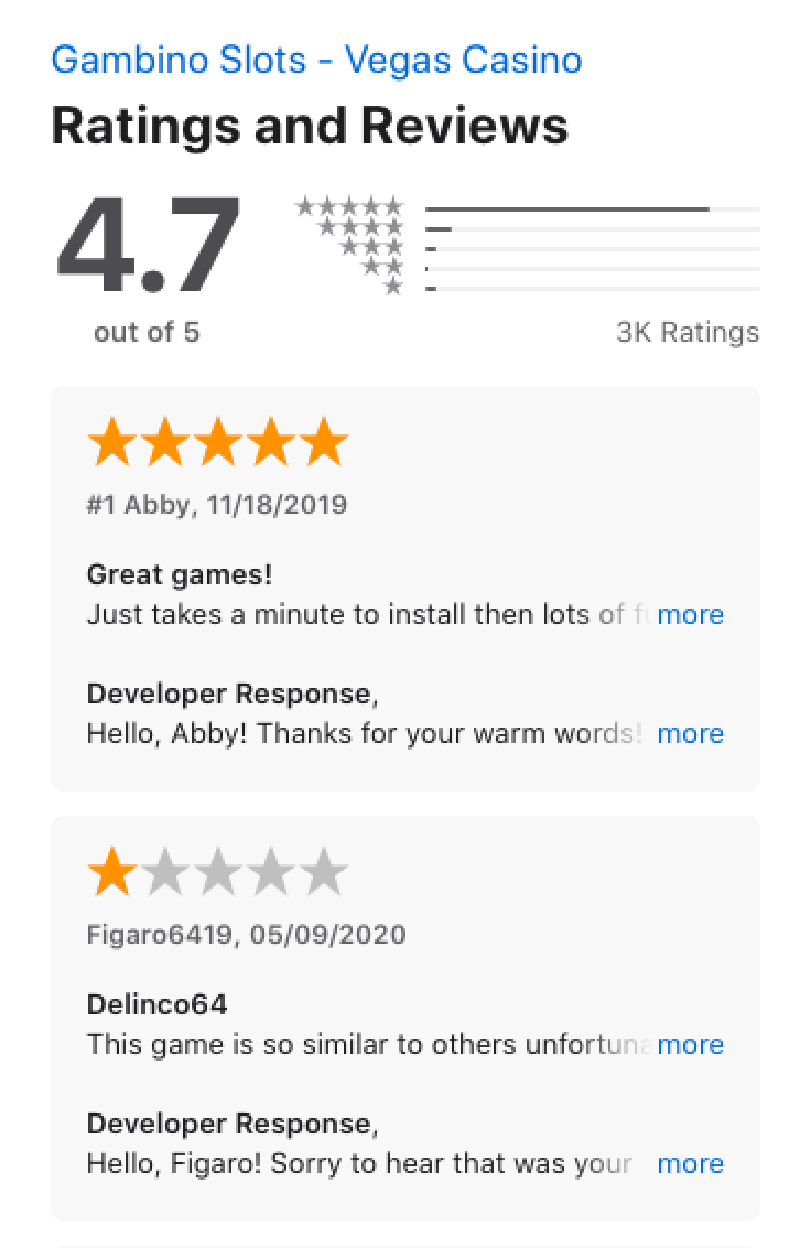Apple App store ratings and reviews for the Gambino app