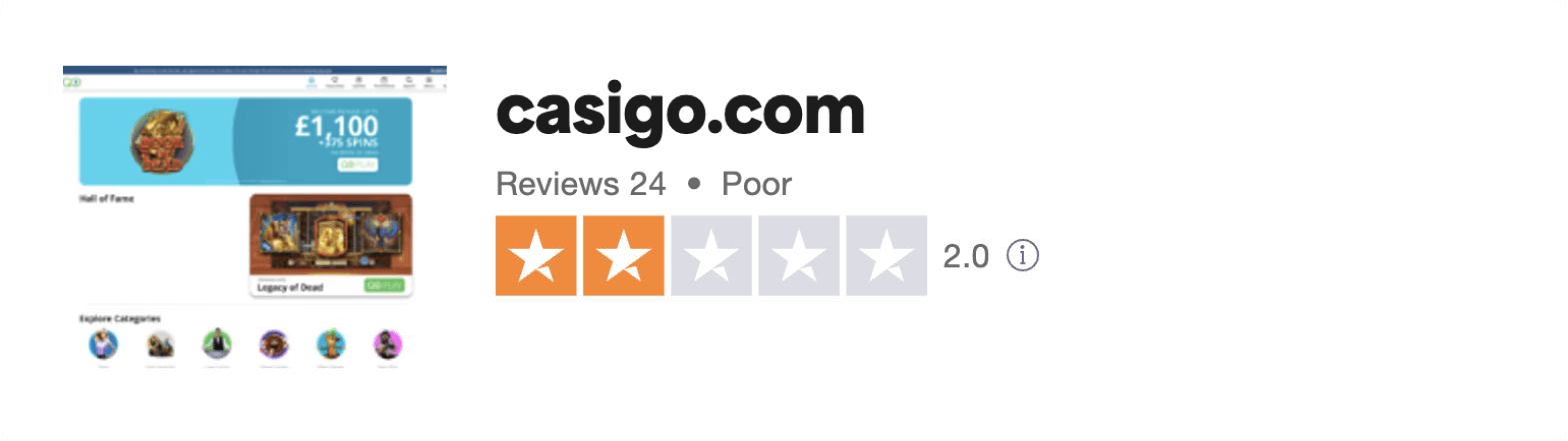 CasiGO Trustpilot user rating